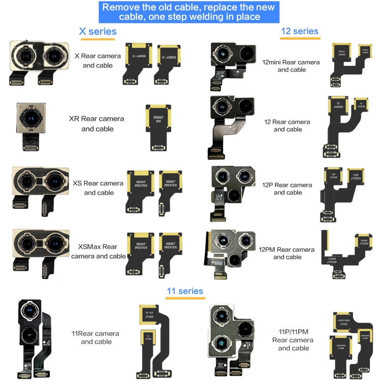 i2C Back Facing Wide Camera Cable, For iPhone X J3900, For iPhone XS / XS Max J3900, For iPhone 11 J7200, For iPhone 11 Pro / 11 Pro Max J7200, For iPhone 12 mini J10500, For iPhone 12 J10500, For iPhone 12 Pro J10500, For iPhone 12 Pro Max J10200