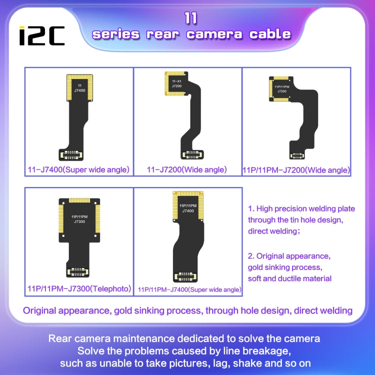 i2C Back Facing Wide Camera Cable, For iPhone X J3900, For iPhone XS / XS Max J3900, For iPhone 11 J7200, For iPhone 11 Pro / 11 Pro Max J7200, For iPhone 12 mini J10500, For iPhone 12 J10500, For iPhone 12 Pro J10500, For iPhone 12 Pro Max J10200