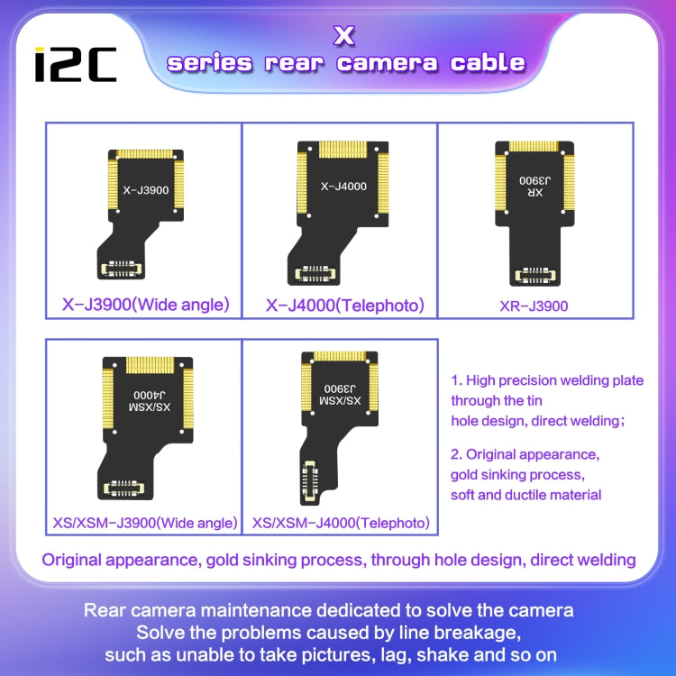 i2C Back Facing Wide Camera Cable, For iPhone X J3900, For iPhone XS / XS Max J3900, For iPhone 11 J7200, For iPhone 11 Pro / 11 Pro Max J7200, For iPhone 12 mini J10500, For iPhone 12 J10500, For iPhone 12 Pro J10500, For iPhone 12 Pro Max J10200