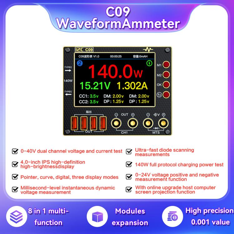 i2C C09 Charge Detection / Voltage Measurement Digital Waveform Ammeter, Host, With Expansion Board