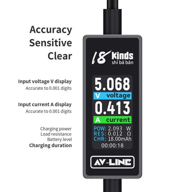 18 Kinds AV-Line 2.0 1.2m Intelligent Detection Charging Data Cable, USB to 8 Pin, USB to Type-C