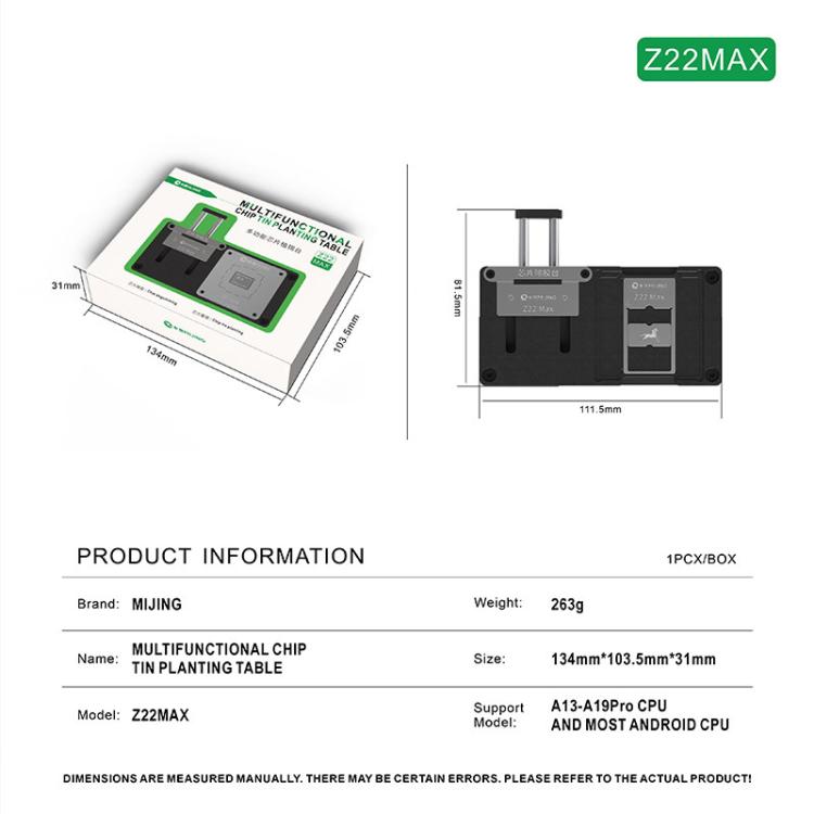 Mijing Z22MAX CPU Chip Tin Planting BGA Reballing Stencil Platform For iPhone 11-17 Pro Max / Android