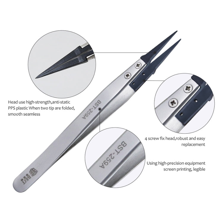 BEST BST-259A Stainless Steel Snti Static Tweezer, BST-259A