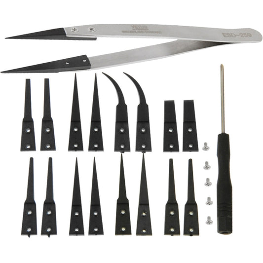 9 in 1 Replaceable Anti-Static Tweezers with Cross Screwdriver