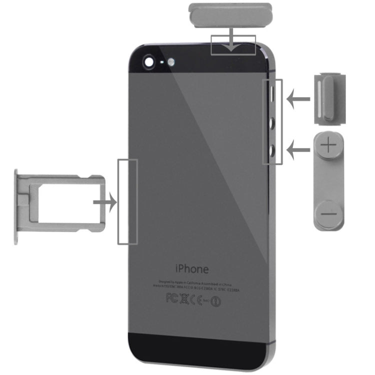 4 in 1 for iPhone 5 & 5S Original Alloy Material Colorful Nano SIM Card Tray + Volume Button + Power Button + Mute Button, For iPhone 5 & 5S