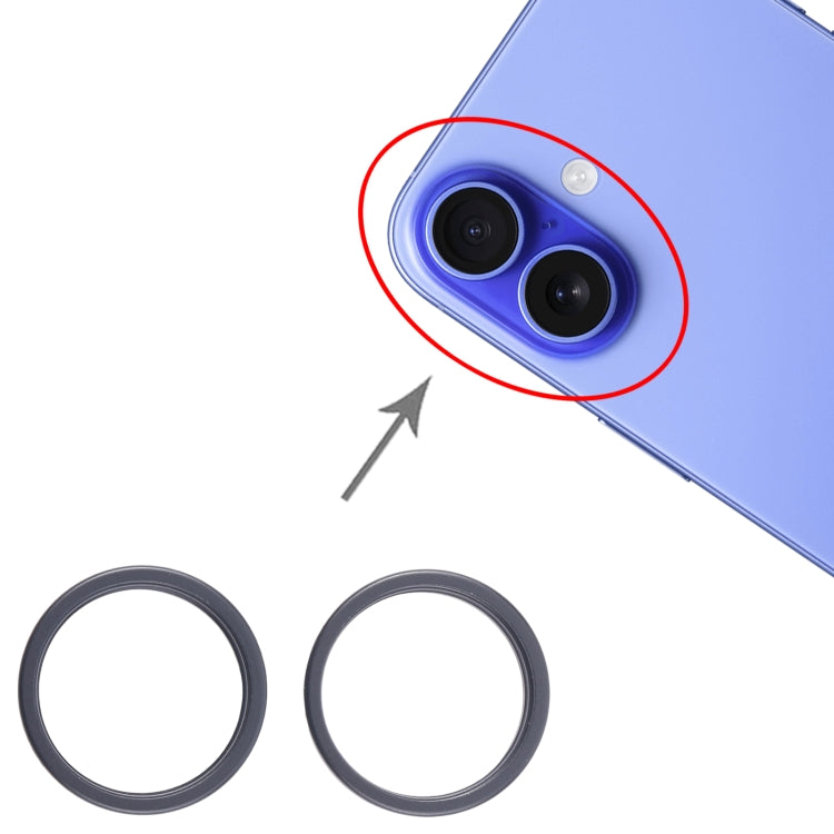 For iPhone 16 2pcs/set Rear Camera Glass Lens Metal Outside Protector Hoop Ring, For iPhone 16