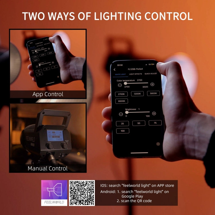 FEELWORLD FL125B 125W Bi-color Point Source Video Light, Bluetooth APP Control, FL125B