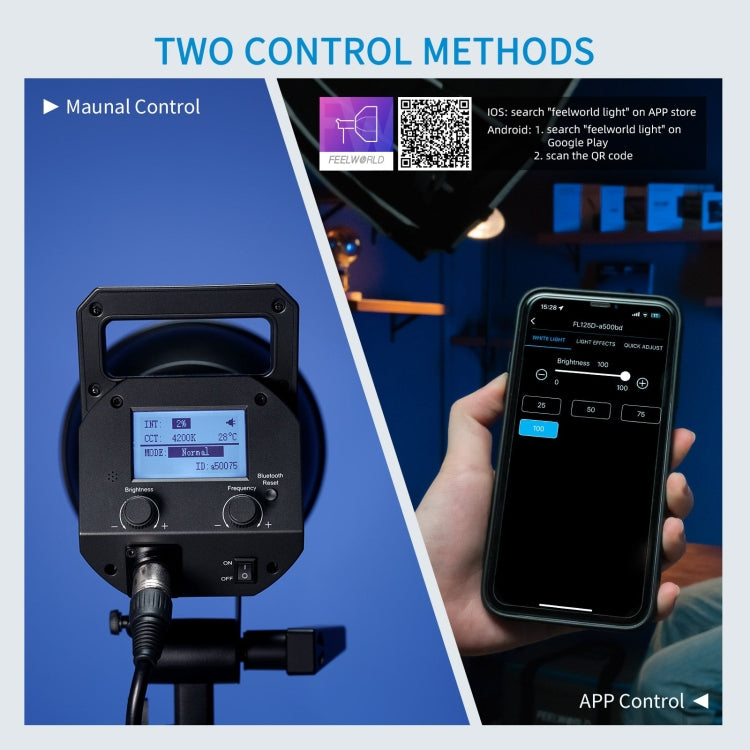FEELWORLD FL125D 125W Daylight Point Source Video Light, Bluetooth APP Control