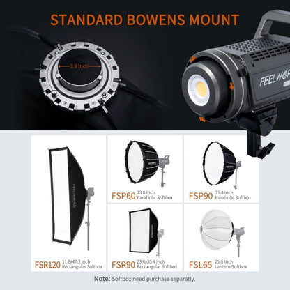 FEELWORLD FL225B 225W Bi-color Point Source Video Light, Bluetooth APP Control