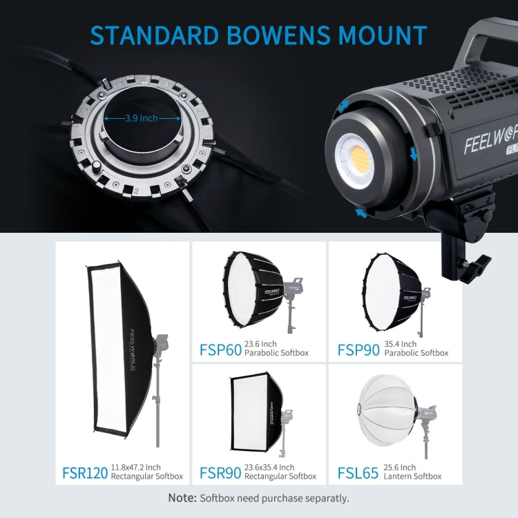 FEELWORLD FL225D 225W Daylight Point Source Video Light, Bluetooth APP Control, FL225D