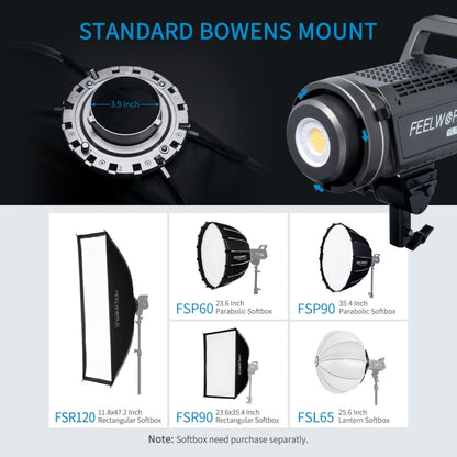 FEELWORLD FL225D 225W Daylight Point Source Video Light, Bluetooth APP Control, FL225D