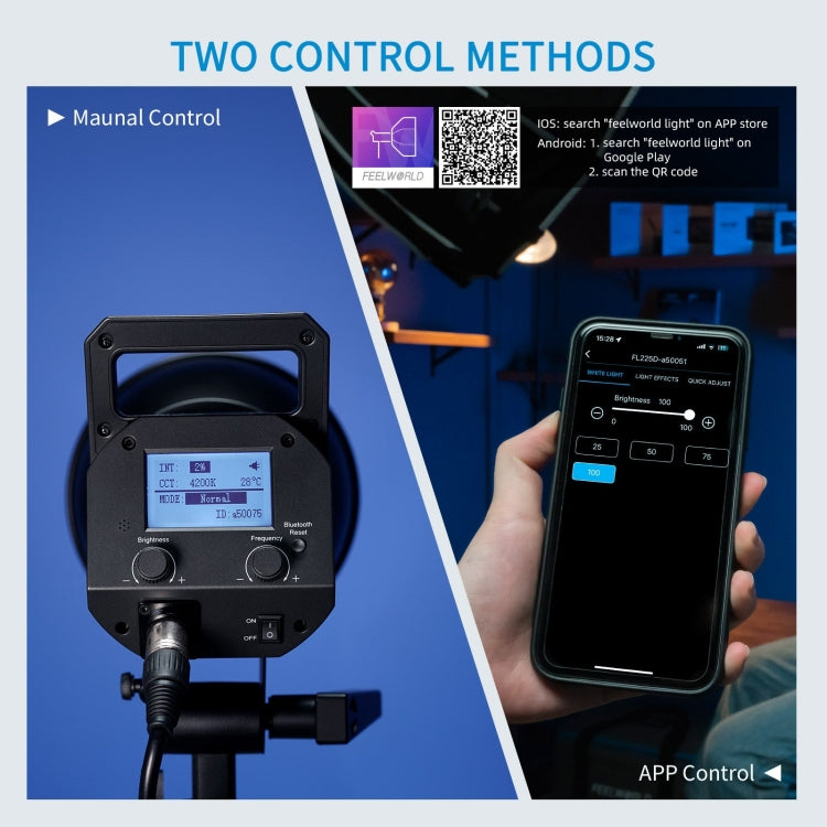 FEELWORLD FL225D 225W Daylight Point Source Video Light, Bluetooth APP Control, FL225D