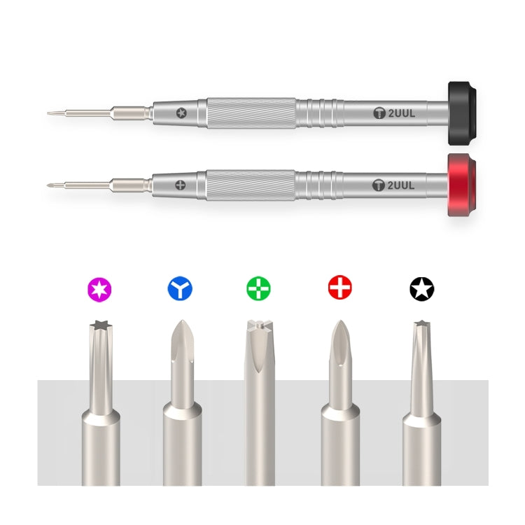 2UUL Colorful Flyshaft Screwdriver, Pentalobe 0.8mm, Corss 1.2/1.5, Convex Cross 2.5mm, Tri-point 0.6mm, Torx T2