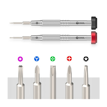 2UUL Colorful Flyshaft Screwdriver, Pentalobe 0.8mm, Corss 1.2/1.5, Convex Cross 2.5mm, Tri-point 0.6mm, Torx T2