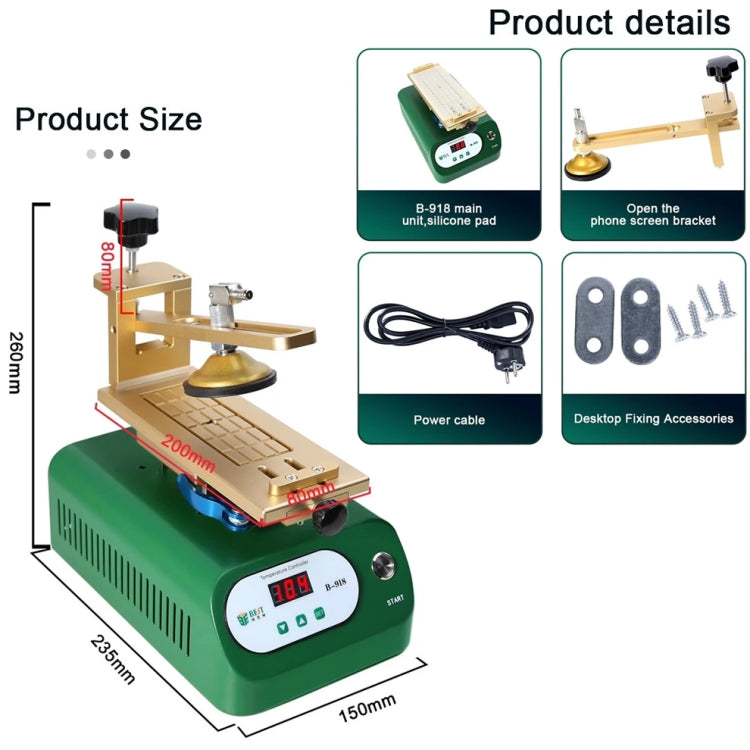 BEST B-918A 7 inch 110V Vacuum Pump LCD Screen Rotary Heating Platform Separator, EU Plug