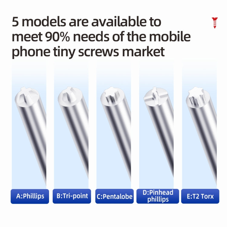QianLi iWhale Special S2 Steel Magnetic Torque 3D Screwdriver, A Phillips 0.35, B Tri-point 0.35, C Pentalobe 0.35, D Pinhead Phillips 0.35, E T2 Torx 0.35