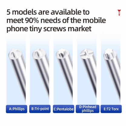 QianLi iWhale Special S2 Steel Magnetic Torque 3D Screwdriver, A Phillips 0.35, B Tri-point 0.35, C Pentalobe 0.35, D Pinhead Phillips 0.35, E T2 Torx 0.35