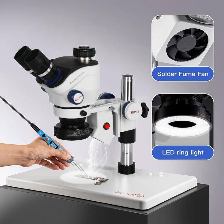 Kaisi TX-350E Ver1.3 7X-50X Zoom Trinocular Stereo Microscope with Big Base & 4K Camera