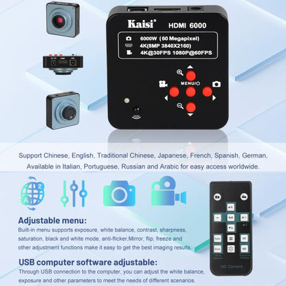 Kaisi HDMI 6000 HDMI / USB Dual Interface 60MP 4K Ultra HD Microscope Industrial Camera, US Plug, EU Plug