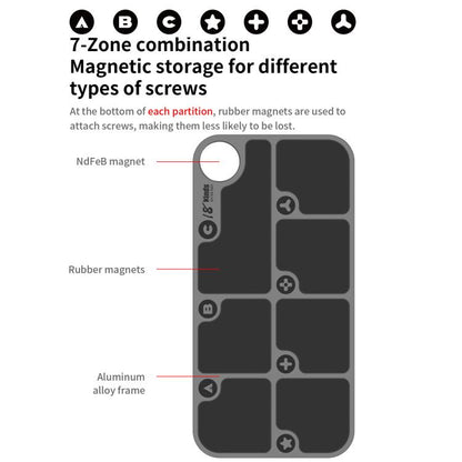 18 Kinds 7-Zone Alloy Magnetic Combination Screw Storage Pad, 18 Kinds 7-Zone Screw Pad