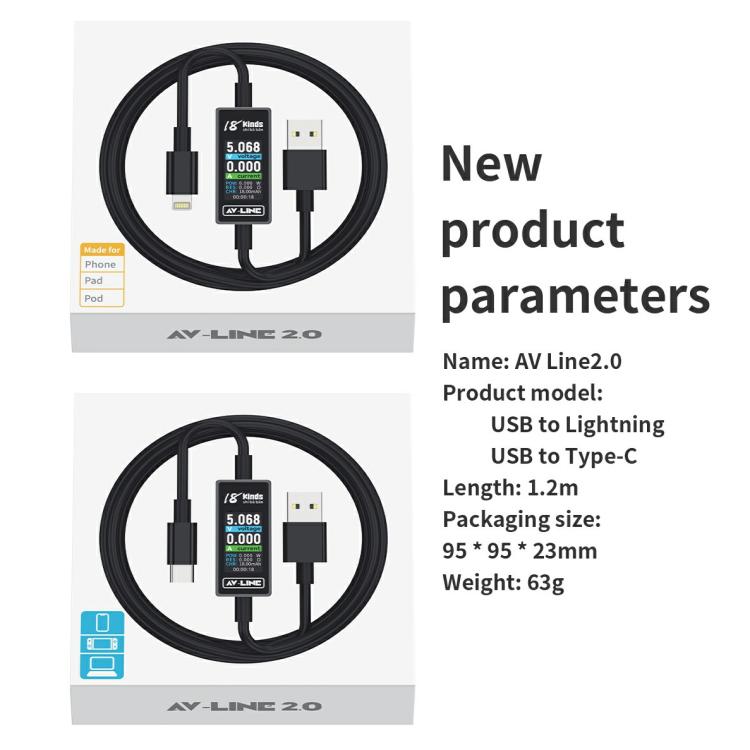 18 Kinds AV-Line 2.0 1.2m Intelligent Detection Charging Data Cable, USB to  8 Pin, USB to Type-C