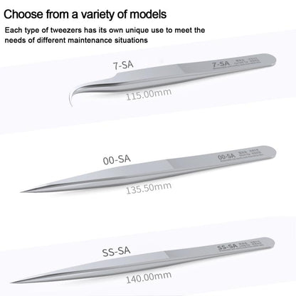 MEGA-IEDA High Hard Non-magnetic Stainless Steel Repair Tweezers, Long Tip, Short Tip, Curved Tip