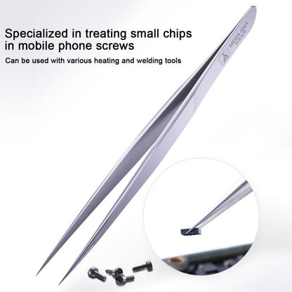 MEGA-IEDA High Hard Non-magnetic Stainless Steel Repair Tweezers, Long Tip, Short Tip, Curved Tip