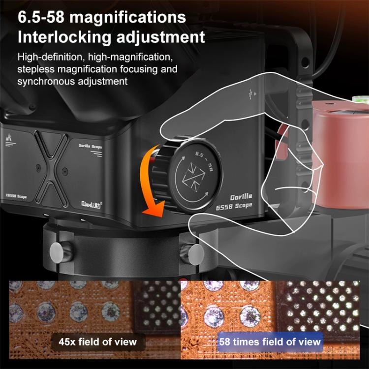 QianLi 6558 6.5X-58X Gorilla Trinocular Microscope, US Plug, EU Plug