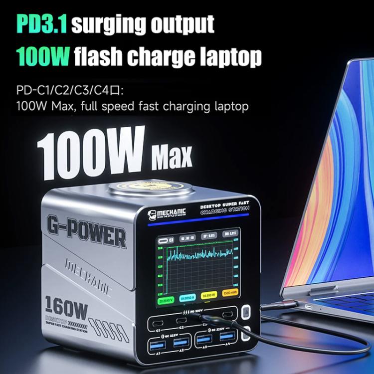 Mechanic G-POWER 160W GaN Desktop Fast Charging Station with 15W Magnetic Fast Charging, EU Plug, US Plug, UK Plug