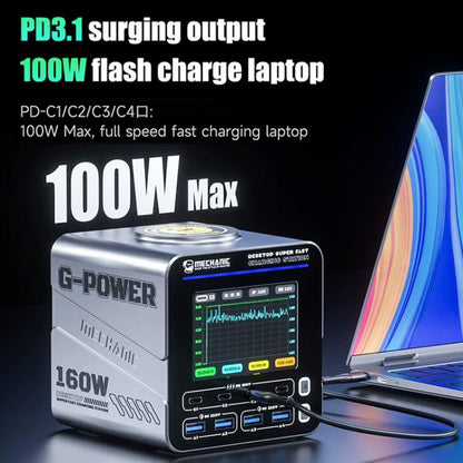 Mechanic G-POWER 160W GaN Desktop Fast Charging Station with 15W Magnetic Fast Charging, EU Plug, US Plug, UK Plug