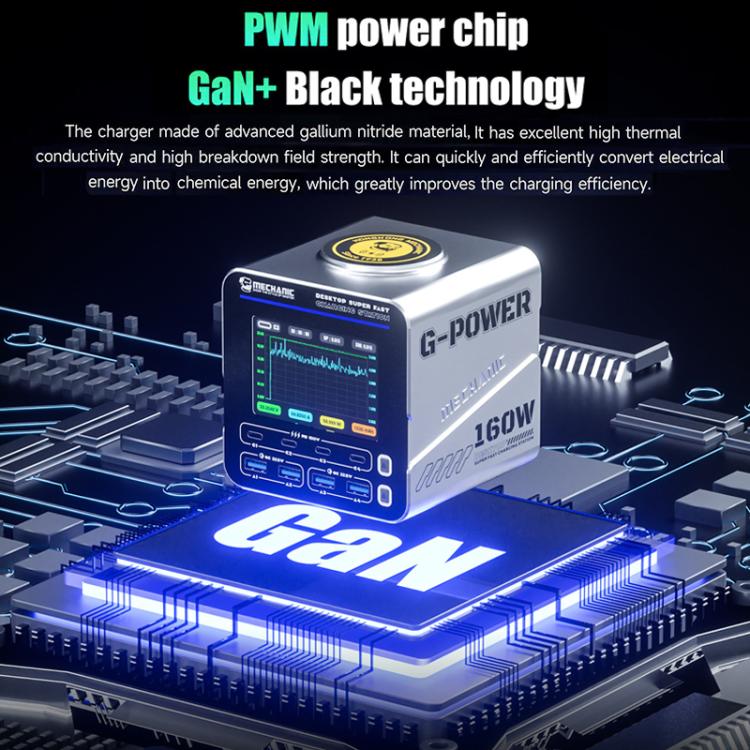 Mechanic G-POWER 160W GaN Desktop Fast Charging Station with 15W Magnetic Fast Charging, EU Plug, US Plug, UK Plug