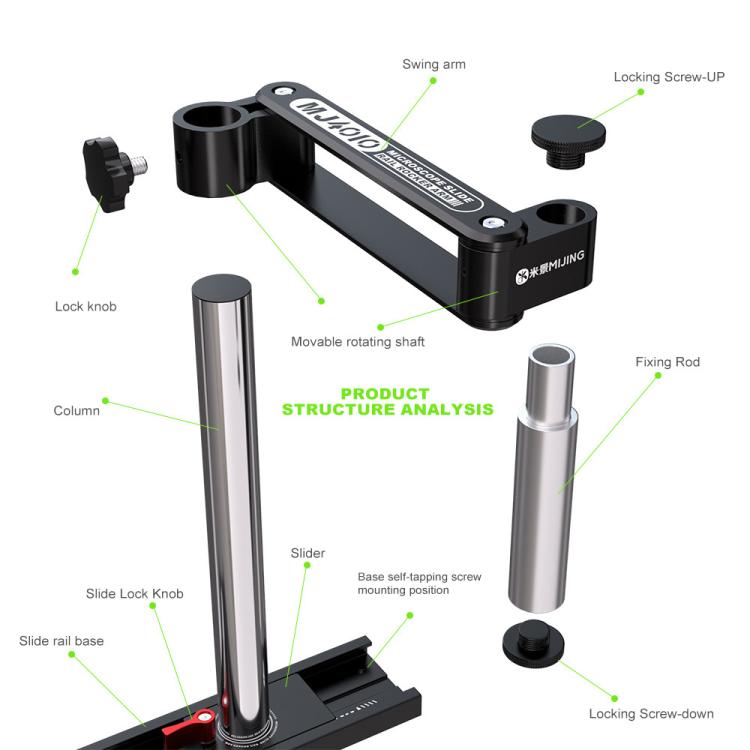 Mijing MJ4010 32mm 360 Universal Metal Swing Arm Liftable Fixed Stand with Slide Rails