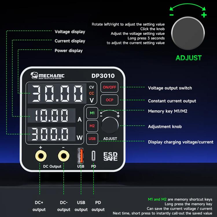Mechanic DP3010 30V / 10A High Power Wide Voltage Mini Multi-functional Power Supply