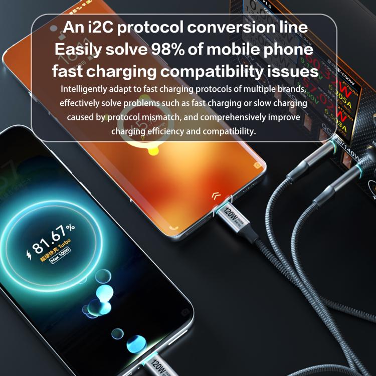 i2C Turbo PPS Protocol Conversion Cable Universal Flash Charging Cable, TU1 65W, TU2 120W