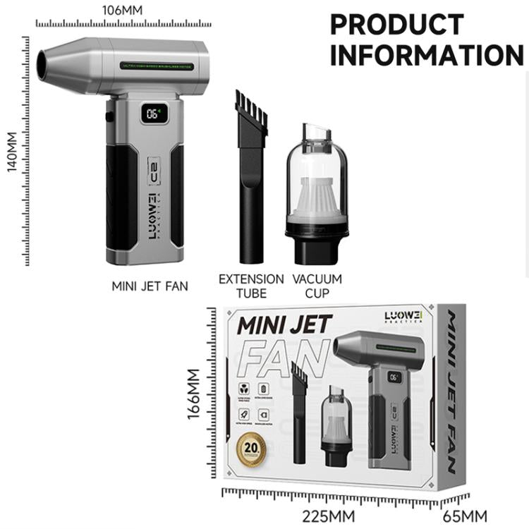 Luowei C2 Portable Rechargeable Ultra-High Hurricane Clean Dust Mini Jet Fan
