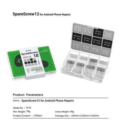 2UUL SC12 SpareScrew12 Phillips Screws Set for Most Android Phones Repair (1200pcs/Set )