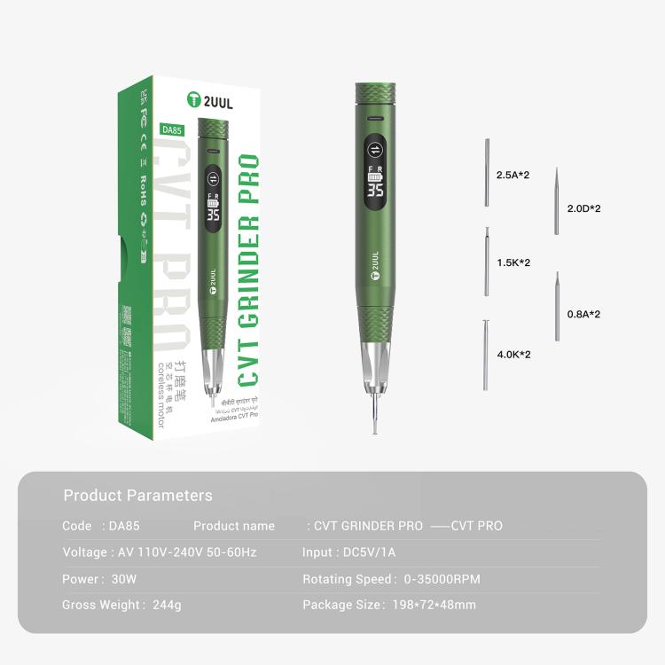 2UUL DA85 CVT Pro Coreless Motor Grinder with 10pcs DA82 Grinding Heads
