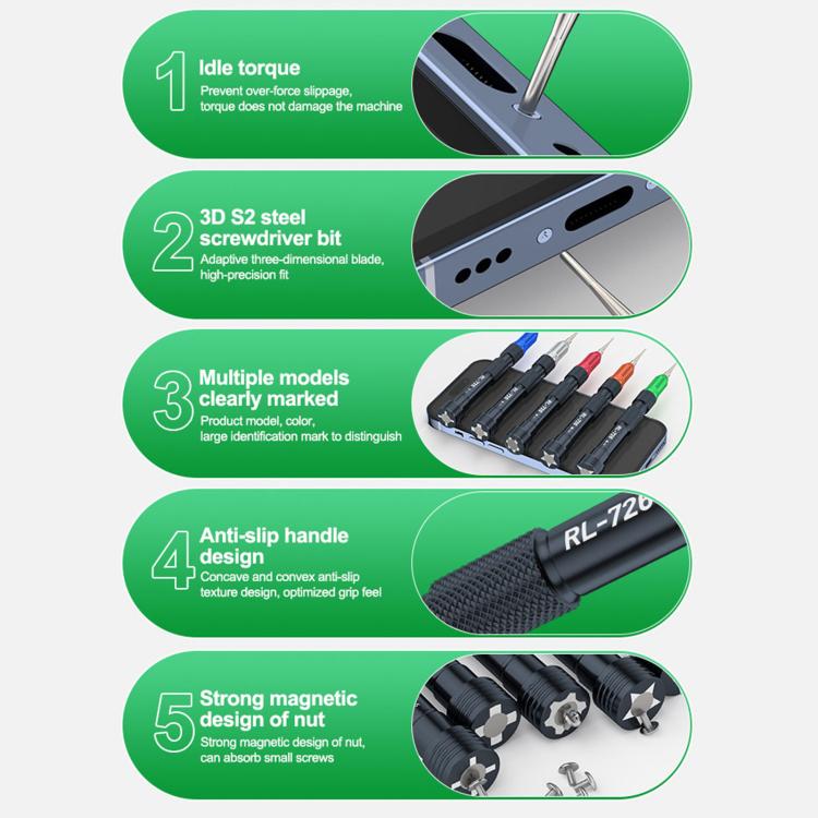 RELIFE RL-726A 5 in 1 Strong Magnetic 3D Torque Precision Screwdriver Set, RELIFE RL-726A