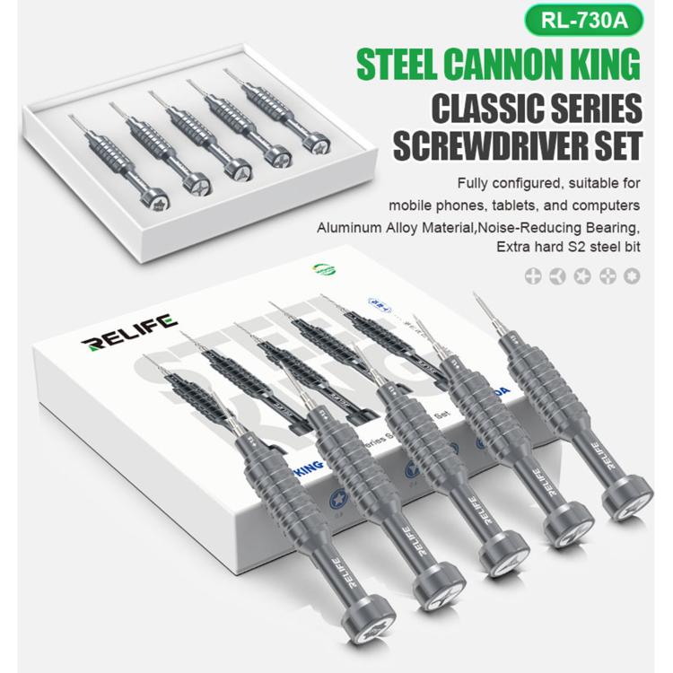 RELIFE RL-730A 5 in 1 Steel Cannon King Classic Series Aluminum Alloy Screwdriver Set, 5 in 1 Set