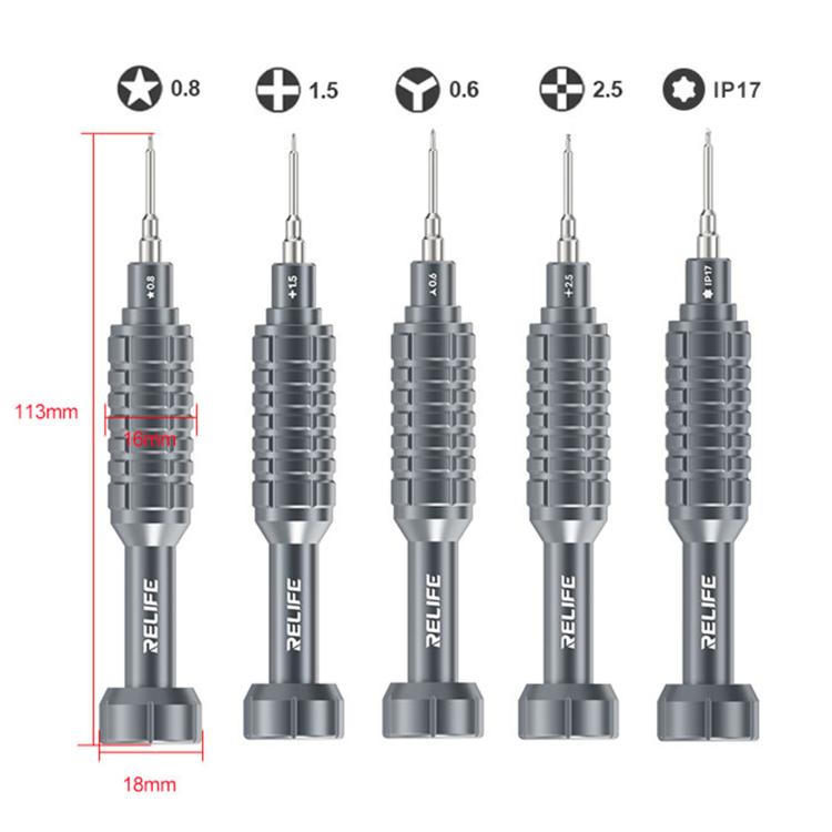 RELIFE RL-730 Steel Cannon King Classic Series Aluminum Alloy Screwdriver Set, Star 0.8, Phillips 1.5, Phillips 2.5, Y 0.6, Torx T1
