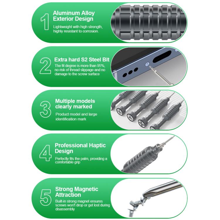 RELIFE RL-730 Steel Cannon King Classic Series Aluminum Alloy Screwdriver Set, Star 0.8, Phillips 1.5, Phillips 2.5, Y 0.6, Torx T1