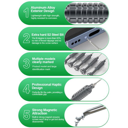 RELIFE RL-730 Steel Cannon King Classic Series Aluminum Alloy Screwdriver Set, Star 0.8, Phillips 1.5, Phillips 2.5, Y 0.6, Torx T1