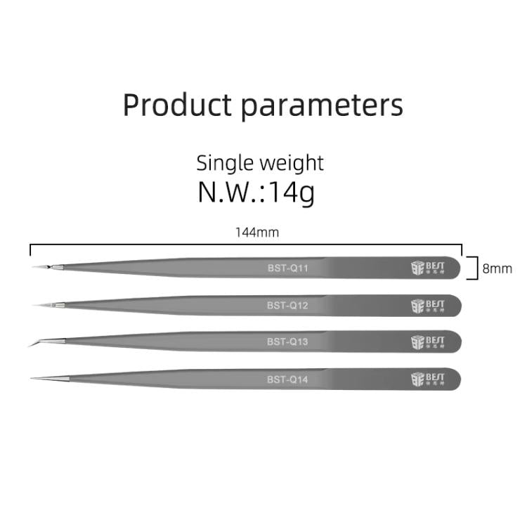 BEST Non-magnetic High Hardness Stainless Steel Tweezers, BST-Q11, BST-Q12, BST-Q13, BST-Q14