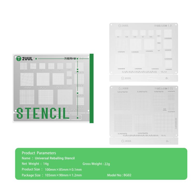 2UUL BG02 AB 0.3-0.85 Spacing Universal BGA Reballing Stencil