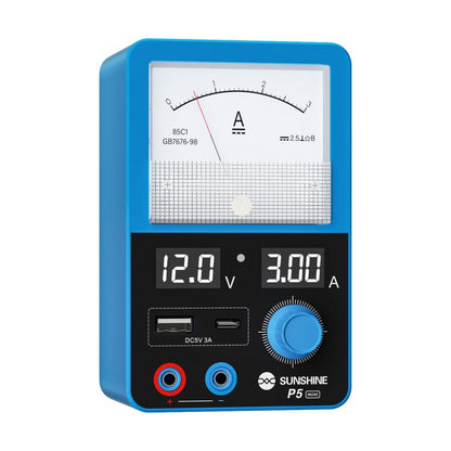SUNSHINE P5 Mini 5V / 3A Dual Display Smart Power Supply with Pointer-type Ammeter, US Plug, EU Plug