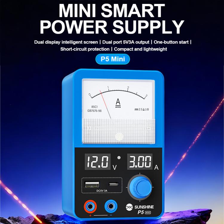 SUNSHINE P5 Mini 5V / 3A Dual Display Smart Power Supply with Pointer-type Ammeter, US Plug, EU Plug