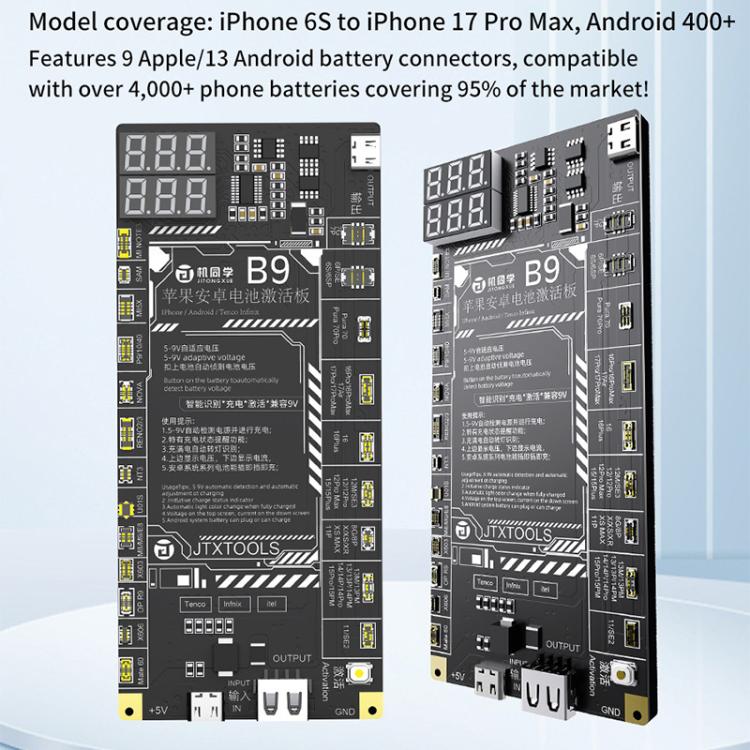 JTX B9 5-9V Battery Charging Activation Board for iPhone 6S-17 Pro Max (without 16e) & Android, JTX B9