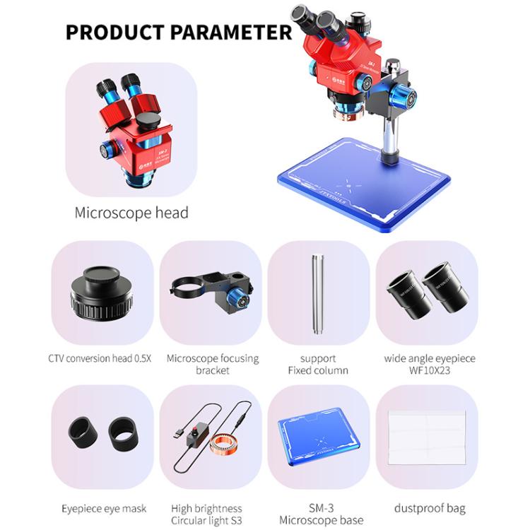 JTX SM-3 7-60X Adjustable Zoom Trinocular Stereo Microscope, JTX SM-3