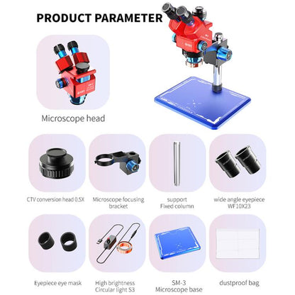 JTX SM-3 7-60X Adjustable Zoom Trinocular Stereo Microscope, JTX SM-3
