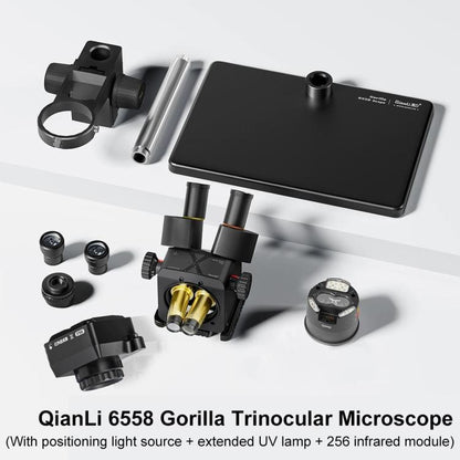 QianLi 6558 6.5X-58X Gorilla Trinocular Microscope with Light Source + UV Lamp + 256 IR Module, with Light Source + UV Lamp + 256 IR Module, Plug:US Plug, QianLi 6558 with 256 IR Module EU Plug